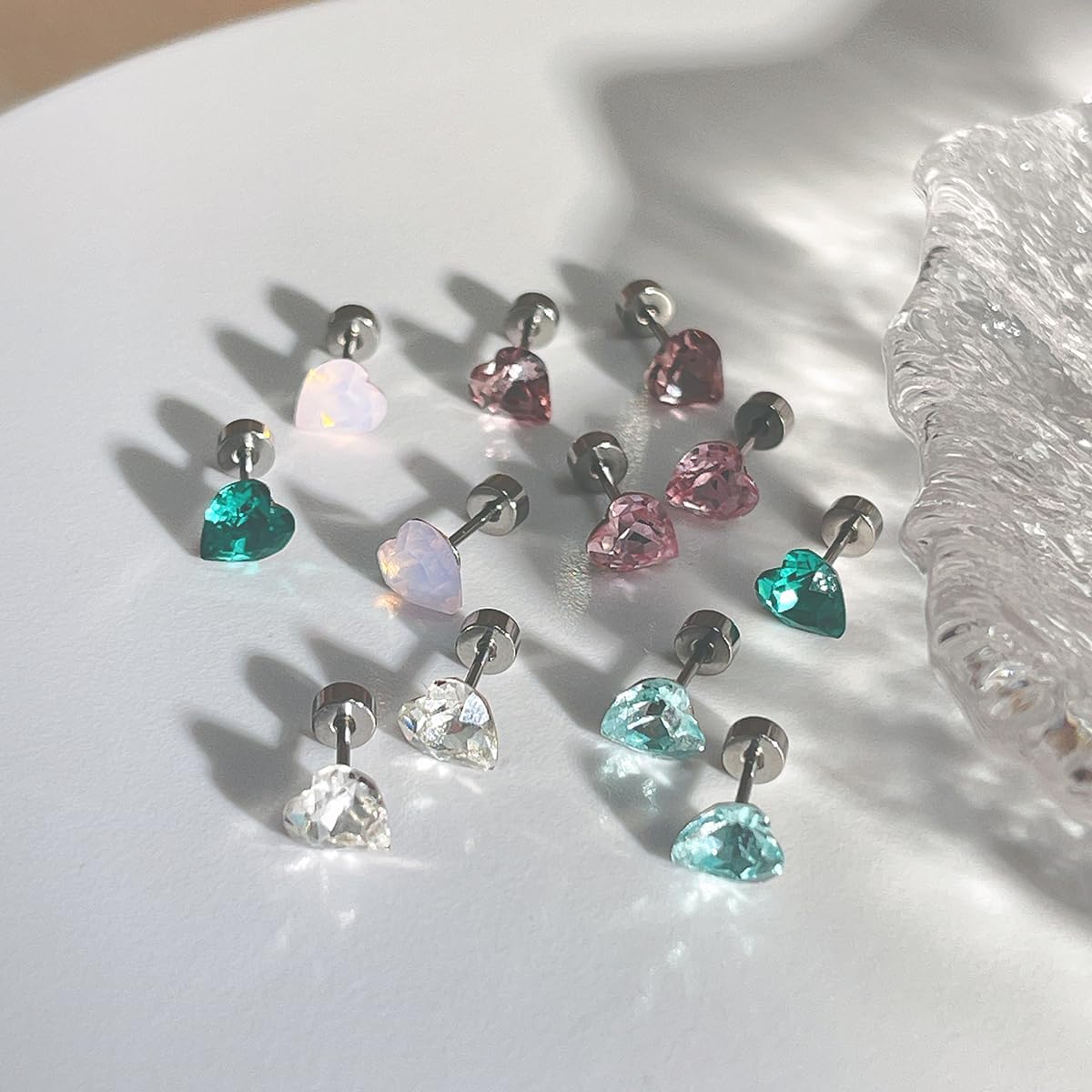 6mm Crystal Heart Cartilage Flat Back Stud Earrings for Women Stainless Steel Rhinestone Love Hearted Tragus Helix Screw Small Studs Earring Sparkling Valentine's Day Jewelry Gifts Birthday 18G - Image 6