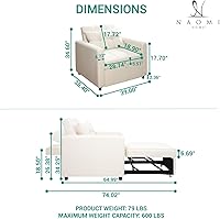Vista 2 de Silla cama 3 en 1 – Silla cama convertible, silla convertible, sofá convertible multiposición para espacios pequeños, sofá convertible moderno