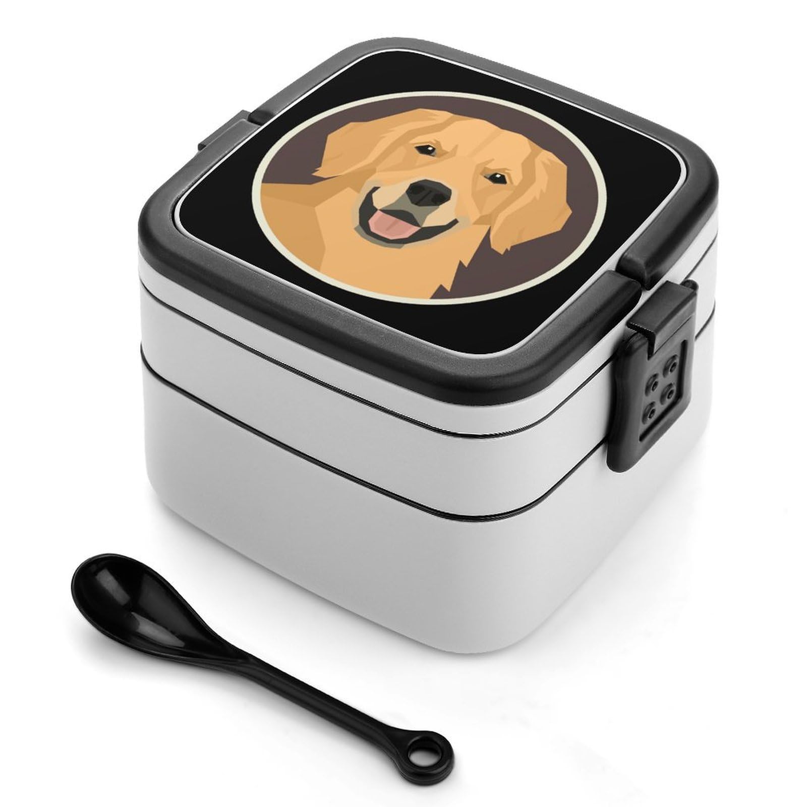 CGSBNGHA Gold Dog Retriever Bento Lunch Box 2 Layer Lunchbox Food Container for Adults Office