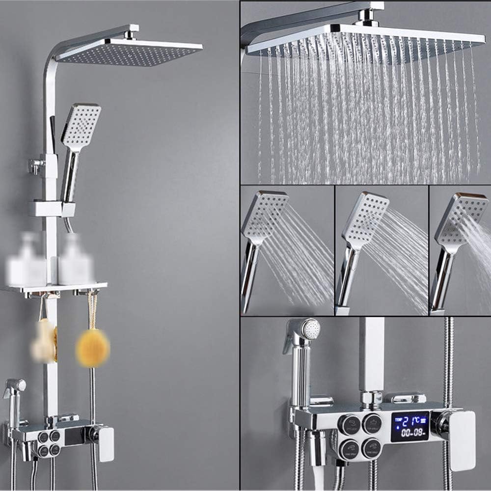 Shower System Set with Hand Sprayer and Tub Spout, 4 Functions Chrome Rainfall Shower Head Bathroom Shower Faucet Fixture Wall Mount
