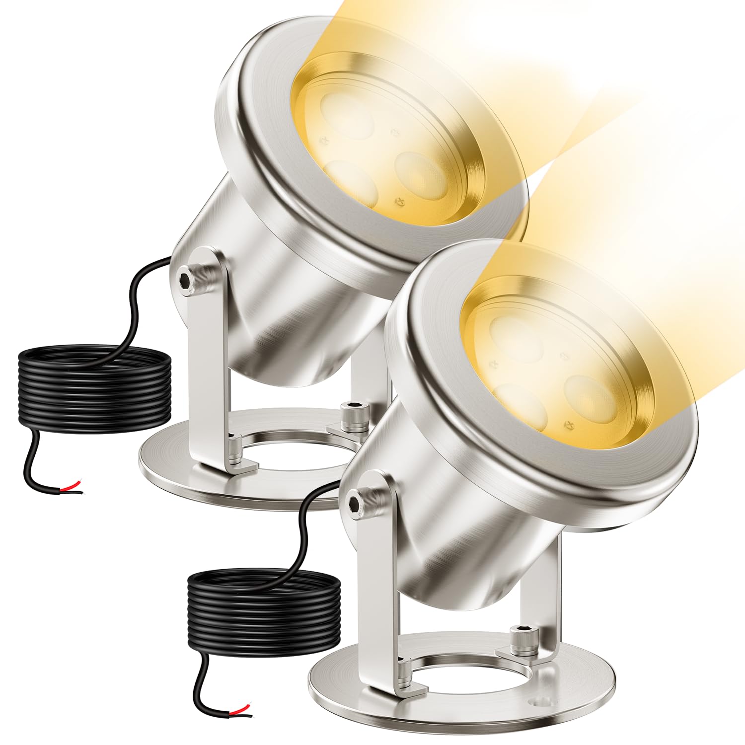 6W Teichbeleuchtung 2700K, Edelstahl SS316 Unterwasser Teichbeleuchtung mit 4,5M Kabel, IP68 Wasserdicht Teichlampen für Gartenteich Wasserfall Brunnen Wasserspiel Warmweiß 2er-Pack
