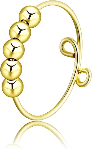 ASCOMY Anillo giratorio de oro para aliviar el estrés y la ansiedad, chapado en oro de 14 quilates, delicado, ajustable, circonita cúbica, anillos