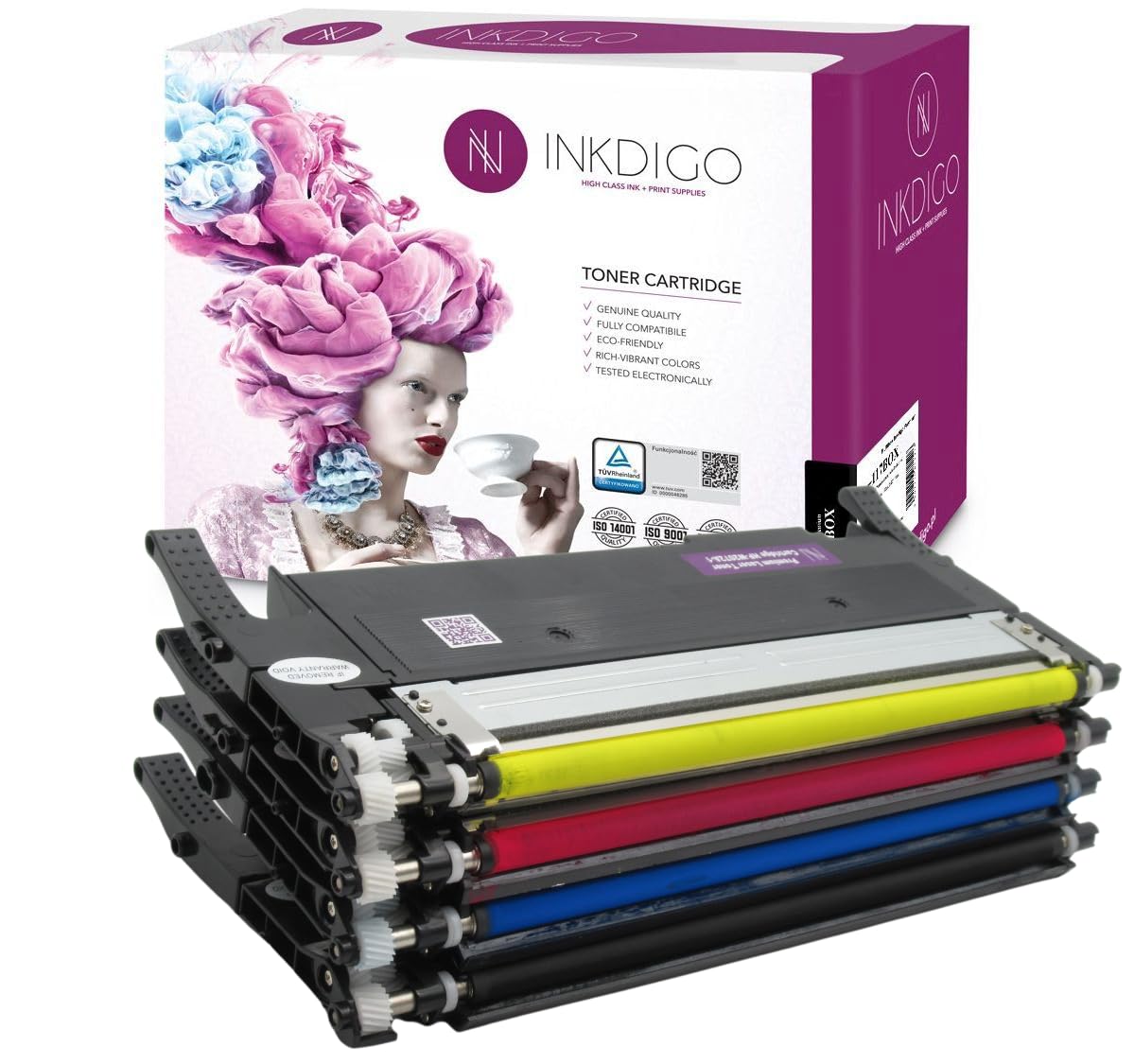 INKDIGO Toner do Drukarki HP W2070A-73A, BCMY, Zestaw 4 Kolorów, Premium, do 1000 Stron, Czarny, Czerwony, Niebieski, Żółty