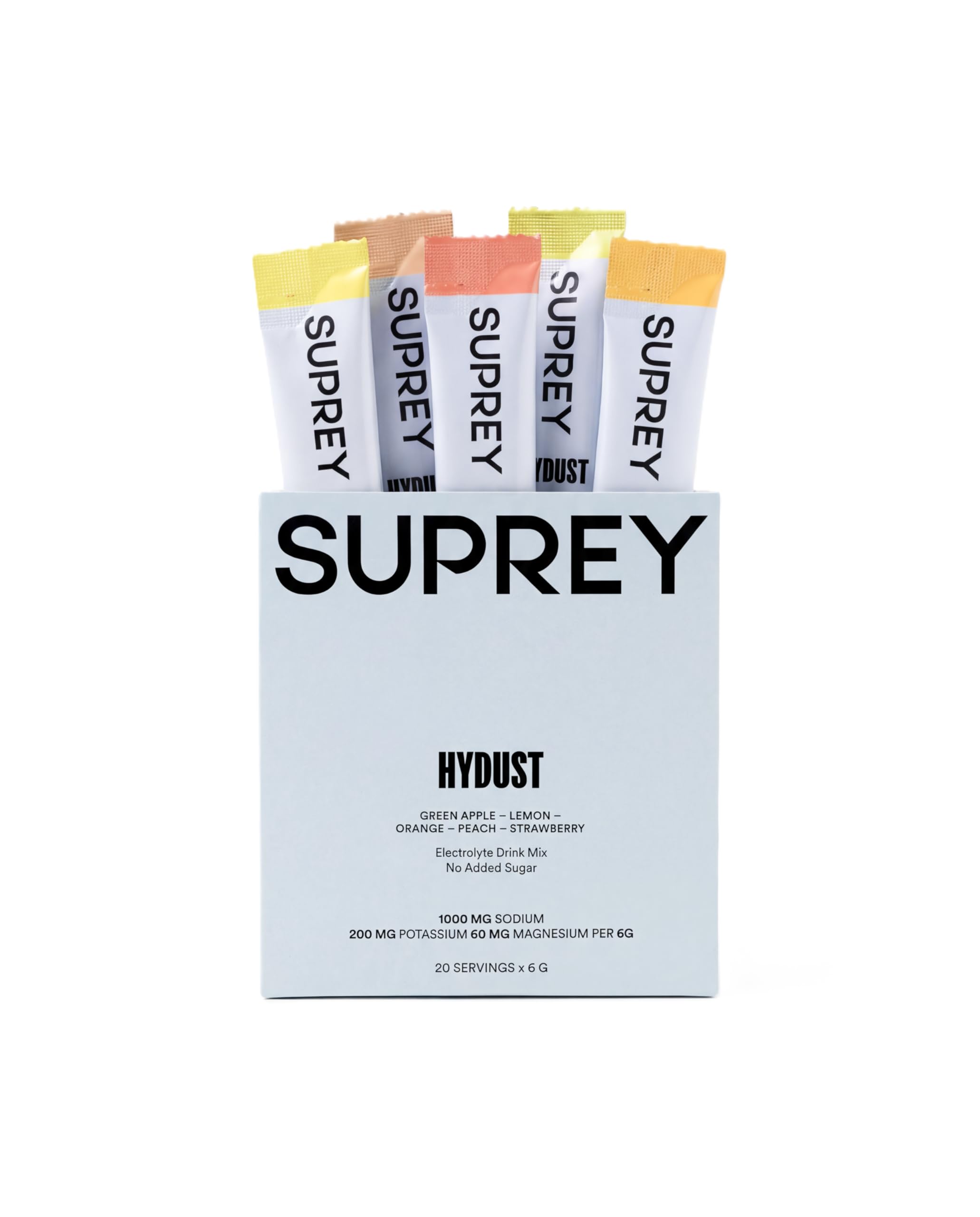 HYDUST by SUPREY- Electrolitos en Polvo para Hidratación | 0 Azúcar, Sin Ingredientes Artificiales | Sodio, Potasio y Magnesio | Caja de 20 Sobres (120g) (Mix)