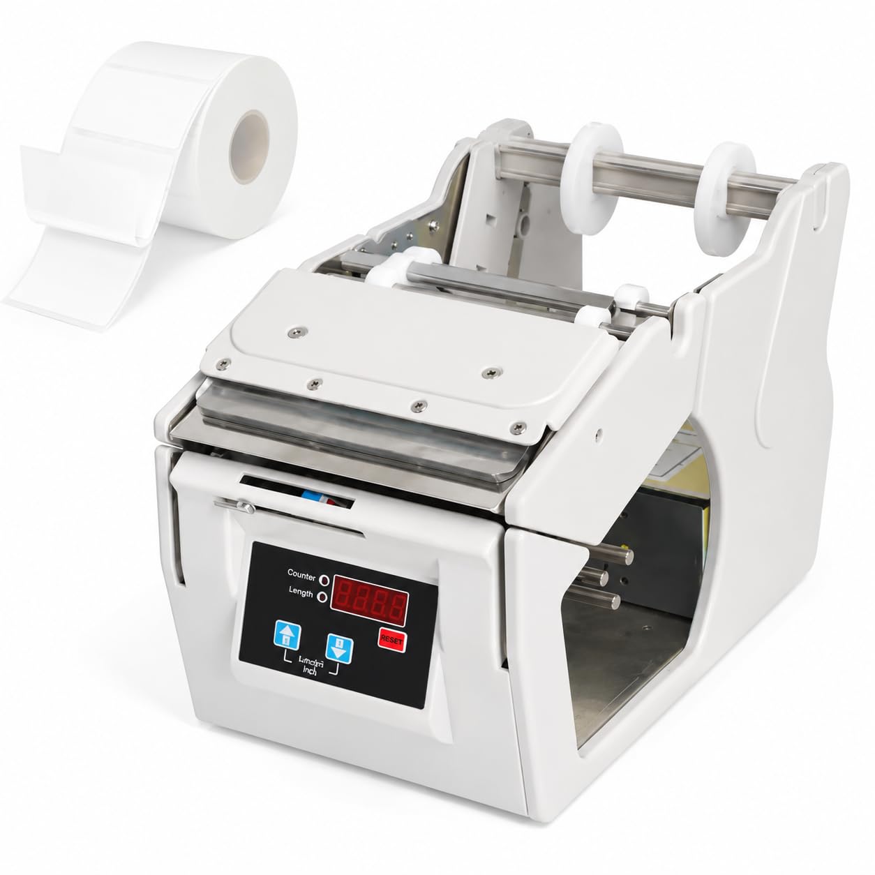 AMQYDT Self-Adhesive Electronic Peeling Machine, Label Stripper Machine with Digital Control, 5-180mm Adjustable Width, Auto Counting and Speed Control for Barcode Labels, Stickers and Packaging