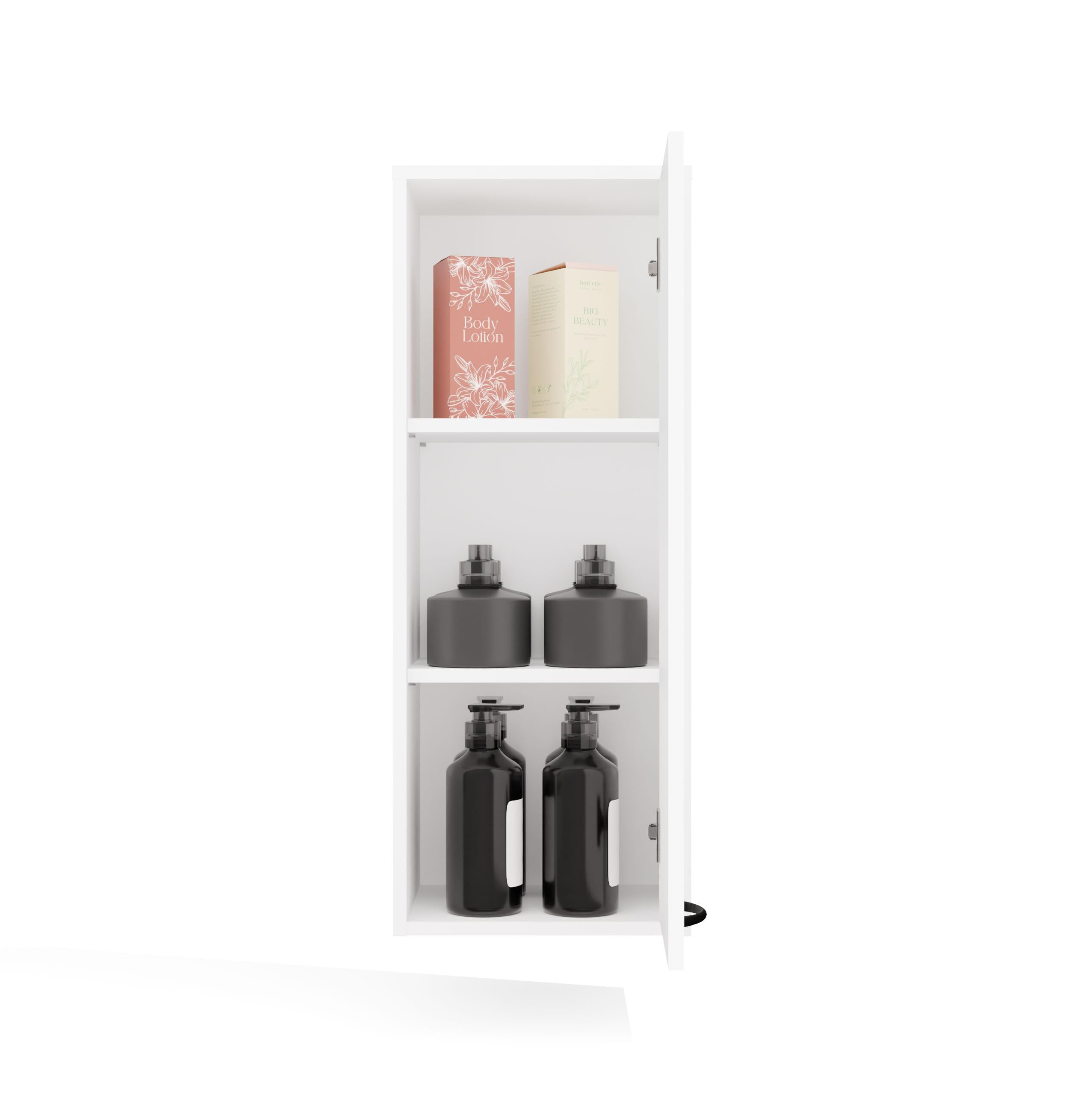 ARREDO DA CASA Pensile Bagno Sospeso Moderno 35x90x30 cm, 1 Anta con 3 Vani Interni e Maniglia Nera, Mobile Sospeso Bagno in Nobilitato, Mobiletto Bagno e Lavanderia, Bianco Opaco, PBT3