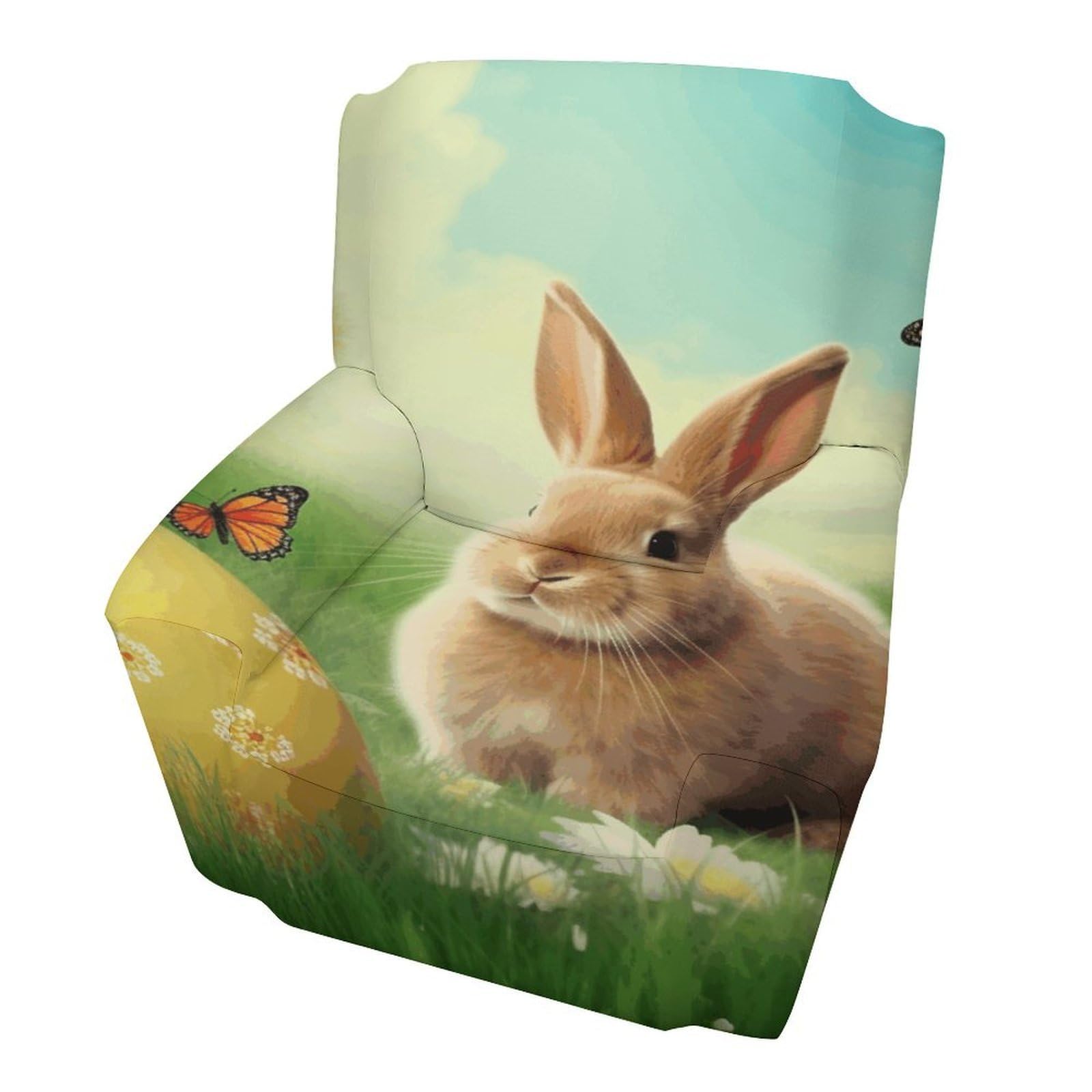 Fodpand Style Easter Bunny Spring Butterfly Sofa Cover Soft 1 Seater Sofa Slipcover For Pets Washable,Couch Cover With Elastic Straps Furniture Protector
