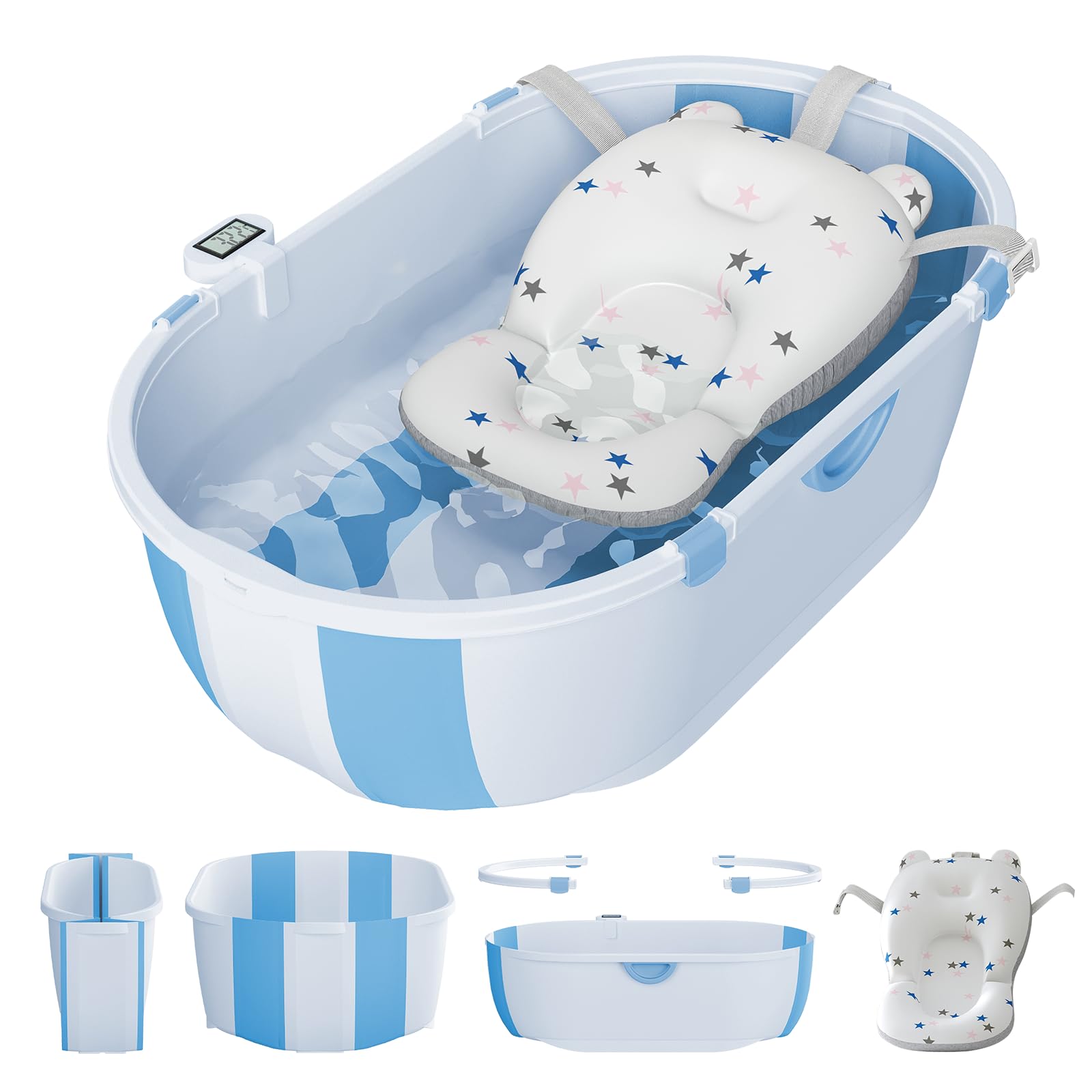 Blue White Foldable Baby Bath Tub Premium Imported Silicone for Newborns main image 1