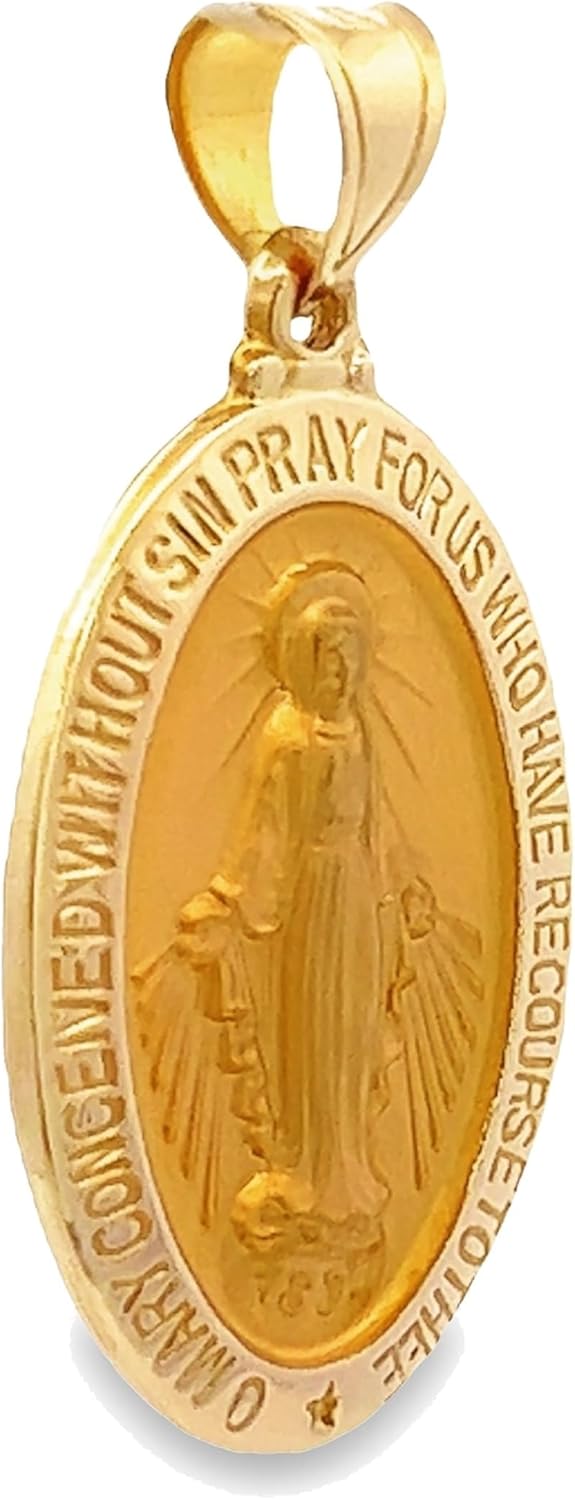 CROSS + CROWN 14K Gold Miraculous Virgin Mary Medal Necklace, Fine Religious Pendant - Image 7