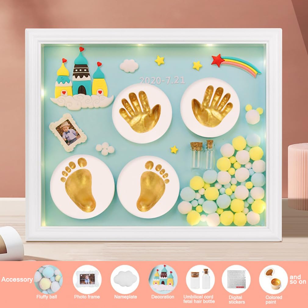 Zestaw dla Noworodka Ramka Odcisk Dłoni I Stopy,Ślad Dziecka Zestaw Pamiątkowa Ramka na Zdjęcia,Prezenty na Baby Shower dla Dziewcząt Chłopców,Dekoracja Pamiątkowa dla Dziecka