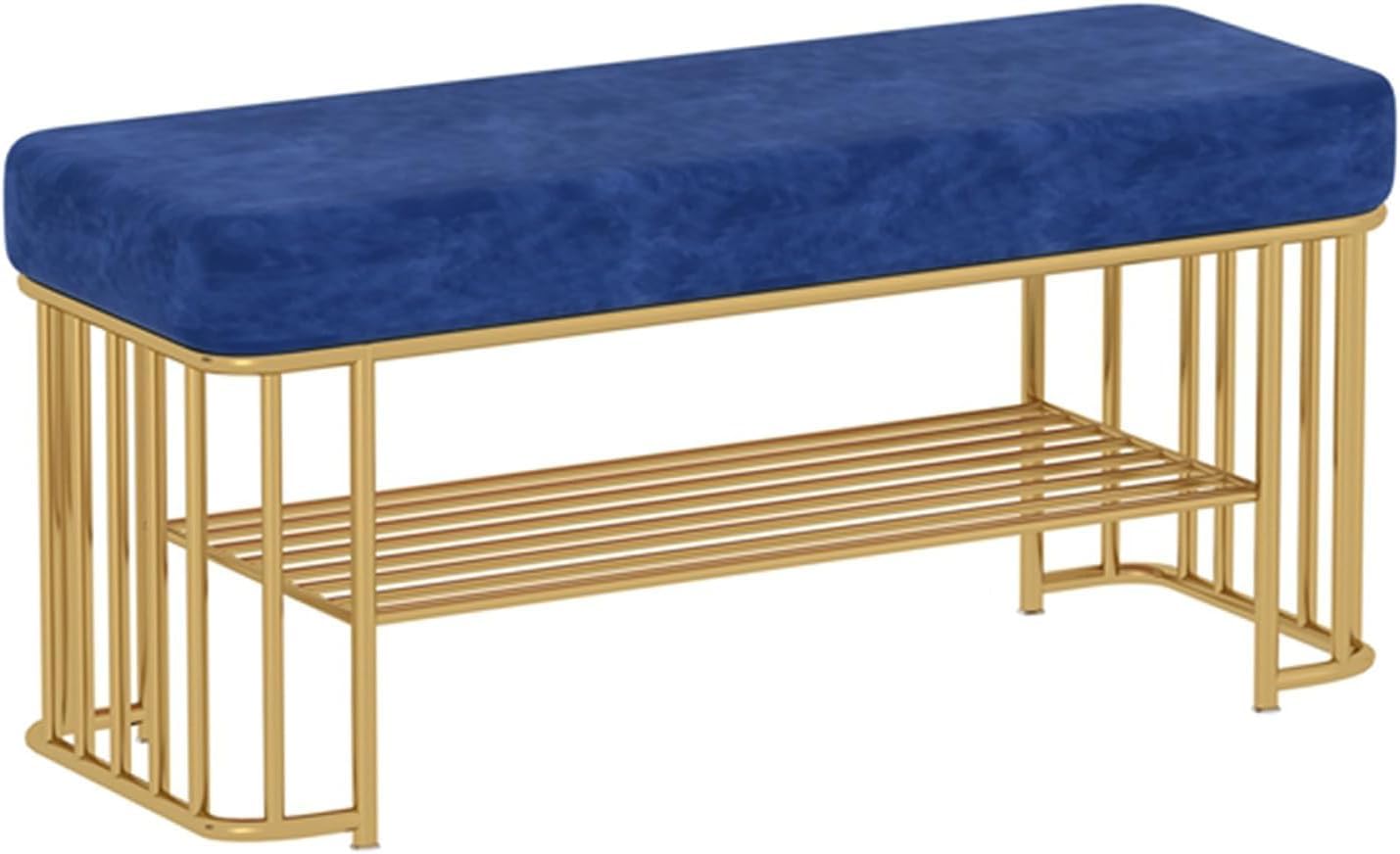 WJFTODAY Stylish Gold Entryway Bench with Storage Hallway Shoe Rack for Bedroom & Living Room Functional Seating & Stylish Furniture (Size: 80x35x45cm)