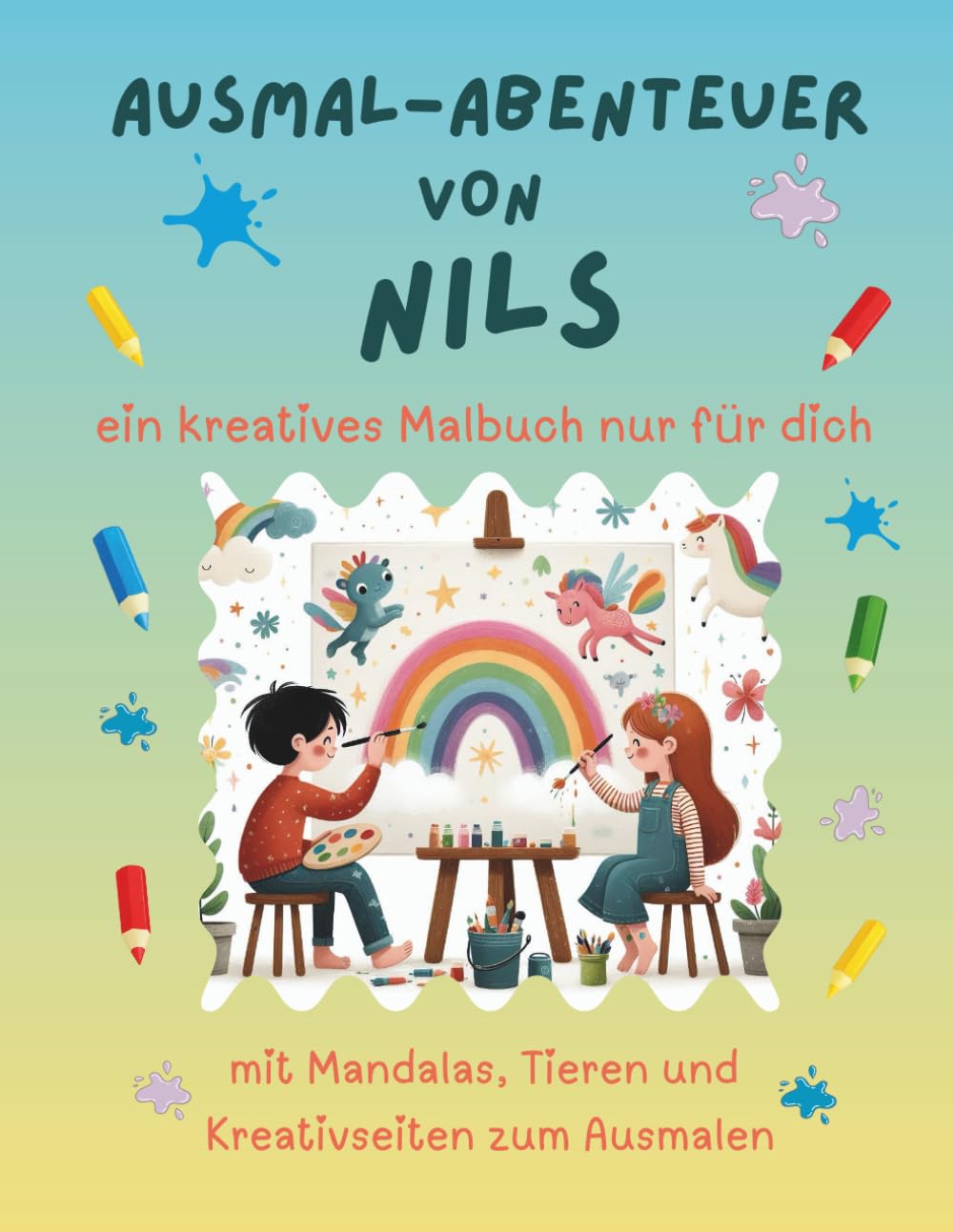Ausmal-Abenteuer von Nils: Personalisiertes Malbuch für kreative Kinder mit Tieren, Natur, Mandalas & Mitmach-Seiten | 32 Seiten Ausmalspaß | Personalisiert für Nils