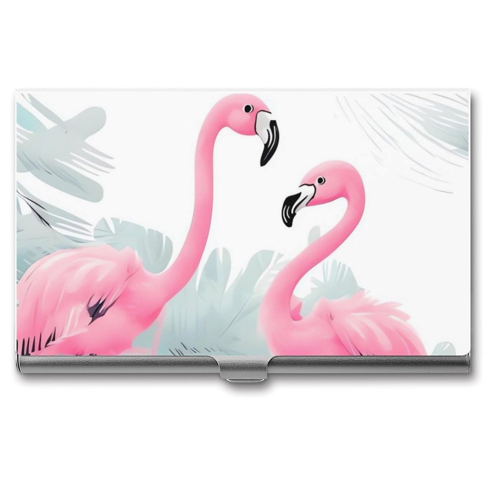 BTCOWZRV Love Flamingo Business Card Holder Metal Slim Business Card Case, Pocket Card Holder for Men Women Purse Name Card Holder Stainless Steel Wallet Credit ID Case for Office