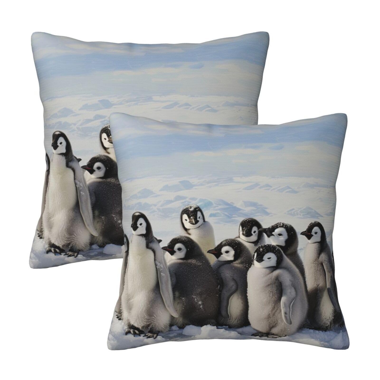 kkvhhyuo Young Penguins With Snow Print Pillow Covers Set of 2, Square Decorative Cushion Covers with Hidden Zipper, Throw Pillow Cases for Living Room Sofa Bed Chair, 45x45 cm
