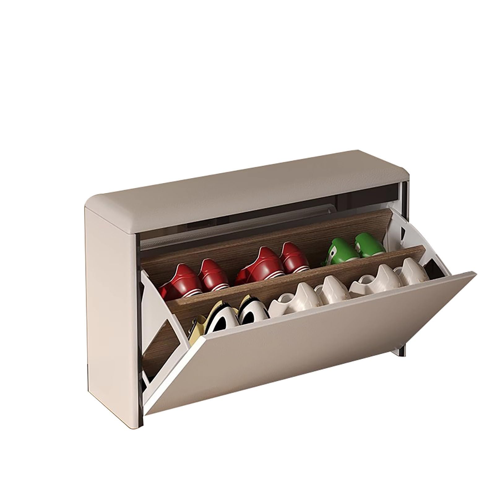 Banc rangement chaussures blanc 60cm compact en similicuir pour entrée