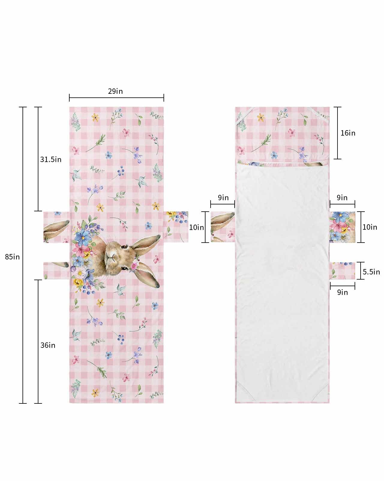 Easter Bunny Beach Lounge Chair Towel Cover, Soft Chaise Lounge Towel with Side Pockets Patio Pool Chairs Cover for Beach/Pool Sunbathing 29x85 Spring Floral Botanical Pink Plaid Watercolor