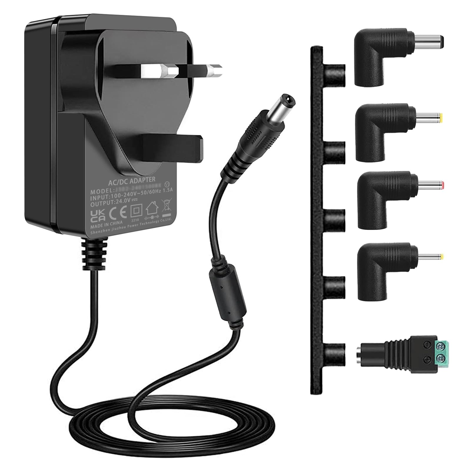 24V 1.5A DC Power Supply Cord 100V -240V AC to 24Vots 1.5A 1A 0.5A Power Adapter, Compatible with DC IN 24Vdc Led Strip Light Soundbar Air Humidifier Etc, with 5 Interchangeable Tips.