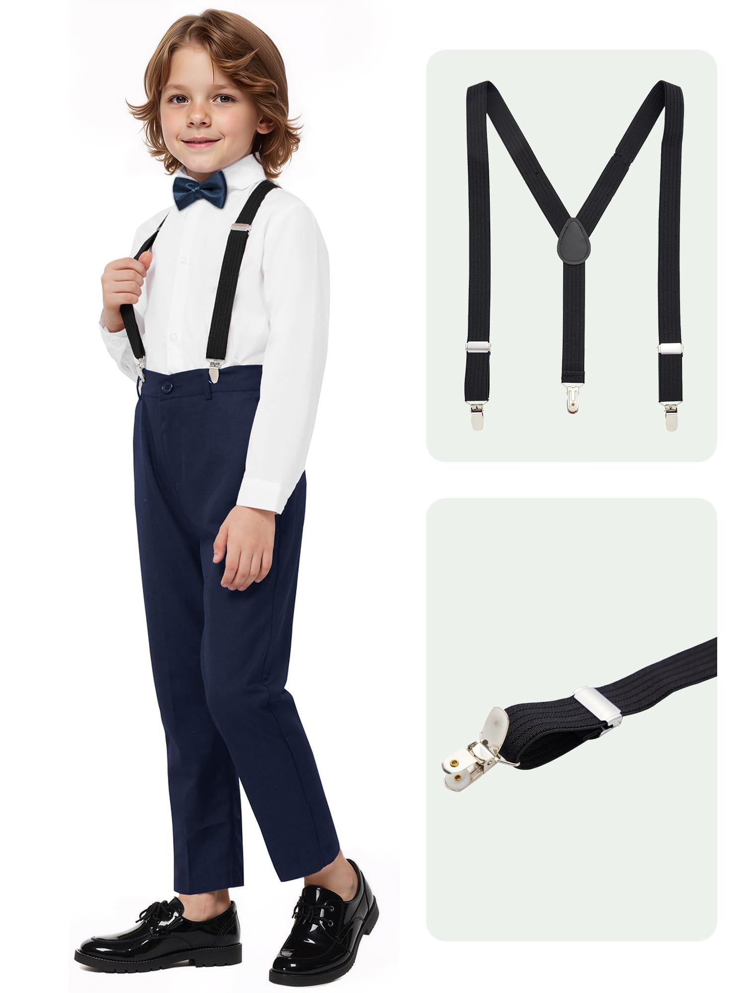 Jungen 5 Stück Anzüge Slim Fit Hochzeit Geburtstag Prom Performance | Für alle Jahreszeiten geeigneter Jungen Anzug inklusive Sakko, Weste, Anzughose, Hosenträger und Fliege