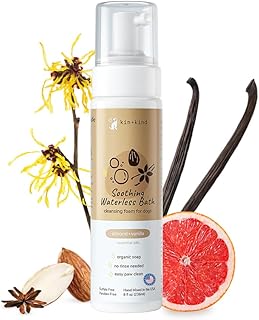 kin+kind Waterless Dry Shampoo for Dogs - Rinse-Free, Eliminate Itch and Odor, Natural Formula with Witch Hazel, Coconut Oil, Olive Oil, Almond and Vanilla - Made in USA