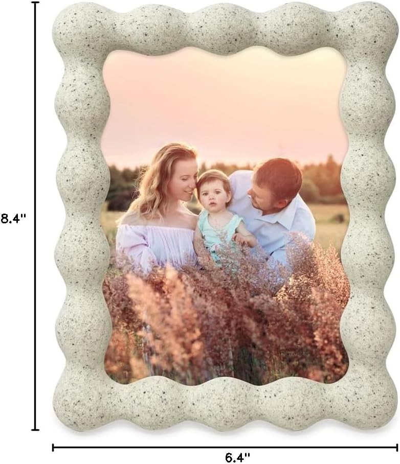 Isaac Jacobs 5x7 Natural Sand Resin Picture Frame, Elegant Undulating Curve Design for Tabletop & Wall Display Photo Frame, Home Décor, Art, Photo Gallery (5x7, Natural Sand)