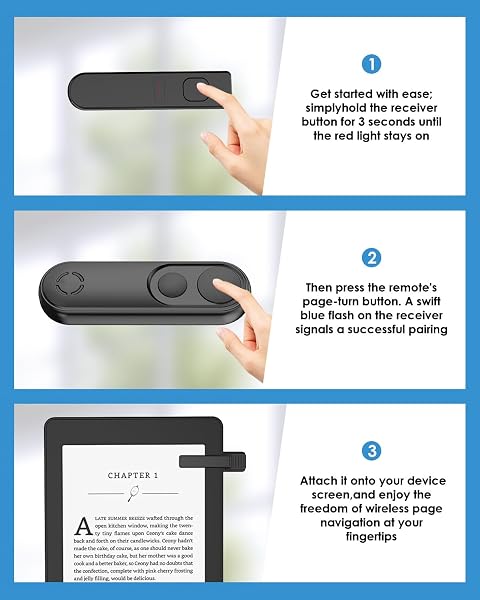 RF Remote Control Page Turner for Kindle Paperwhite Scribe Accessories, Page Turner Clicker for iPad Tablets Reading Novels Taking, Phone Camera Video Record Triggers Remote, Black - 4