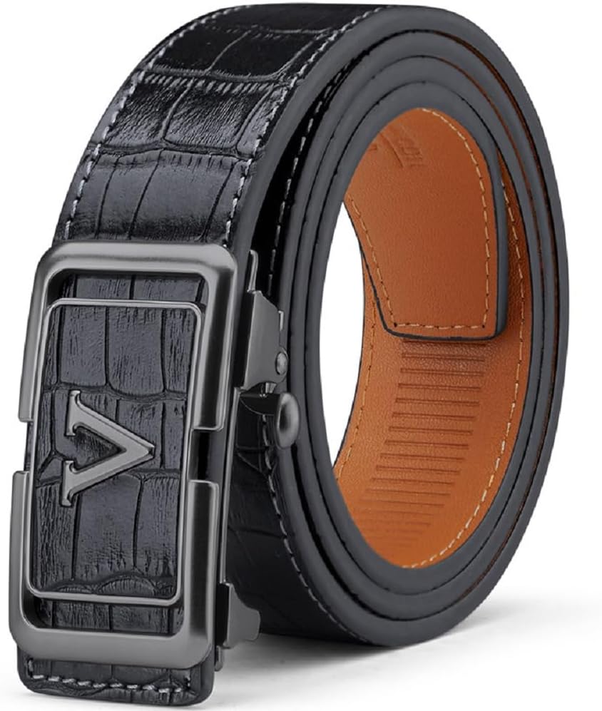 VANNANBA Mens Ratchet Belts Genuine Leather Belt with Automatic Buckle Alloy Gift for Men