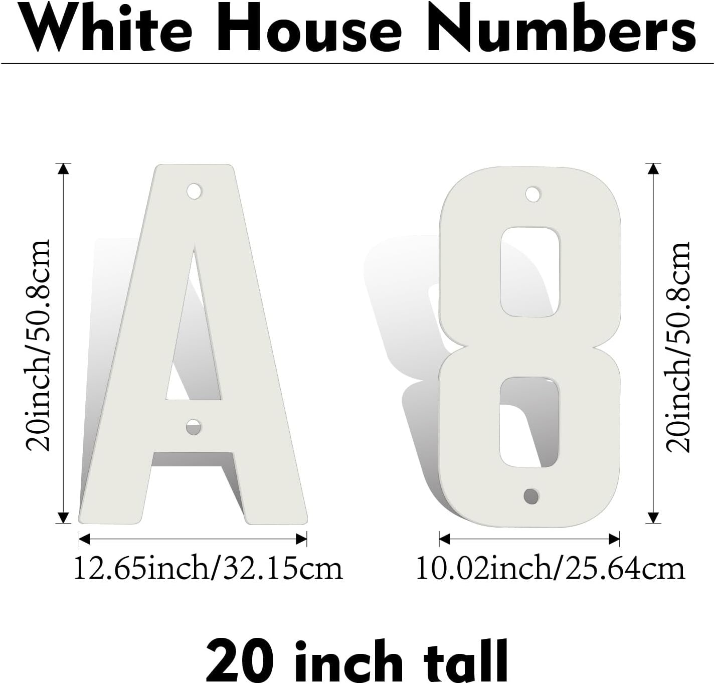 20 Inch White Metal Letters, Modern House Numbers for Outside, White Door Mailbox Numbers, Metal House Address Letter and Number for Office Apartment Outside (M)