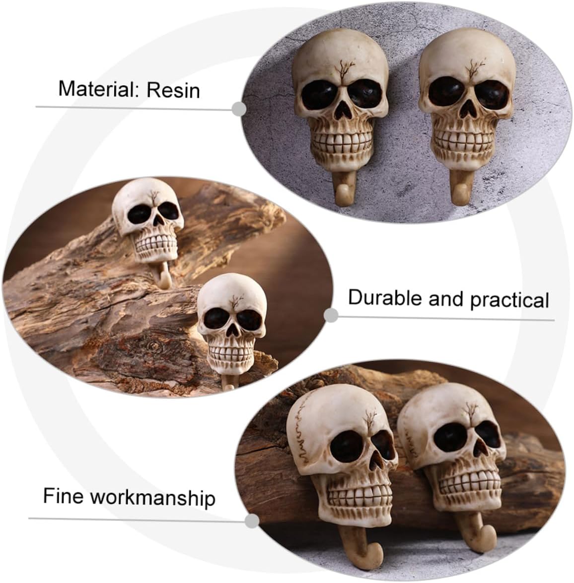 OSALADI 2pcs Halloween Skull Shape Wall Hooks Resin Coat Hooks Key Holders for Home Storage and Clothing Organization Indoor Wall-Mounted Decorative Hangers