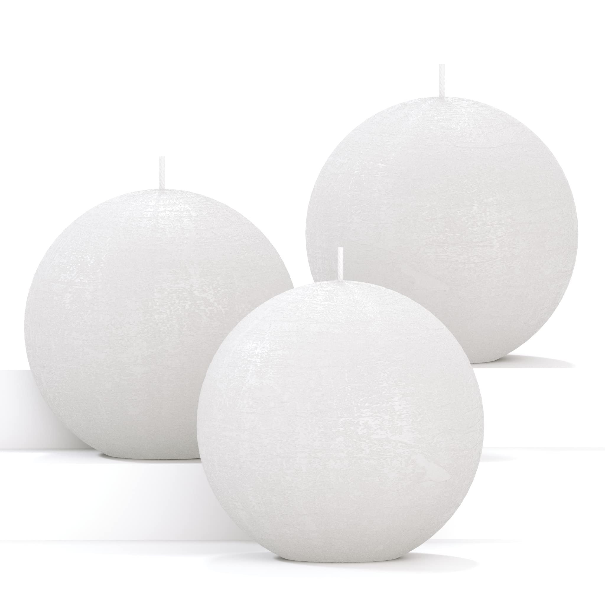 Candle Set of 3 Round Candles Ball 3 Inch - Perfect Candle Decor as Wedding Decoration and Candles Romantic - Unscented Shaped Candles Long Burning - White Candles