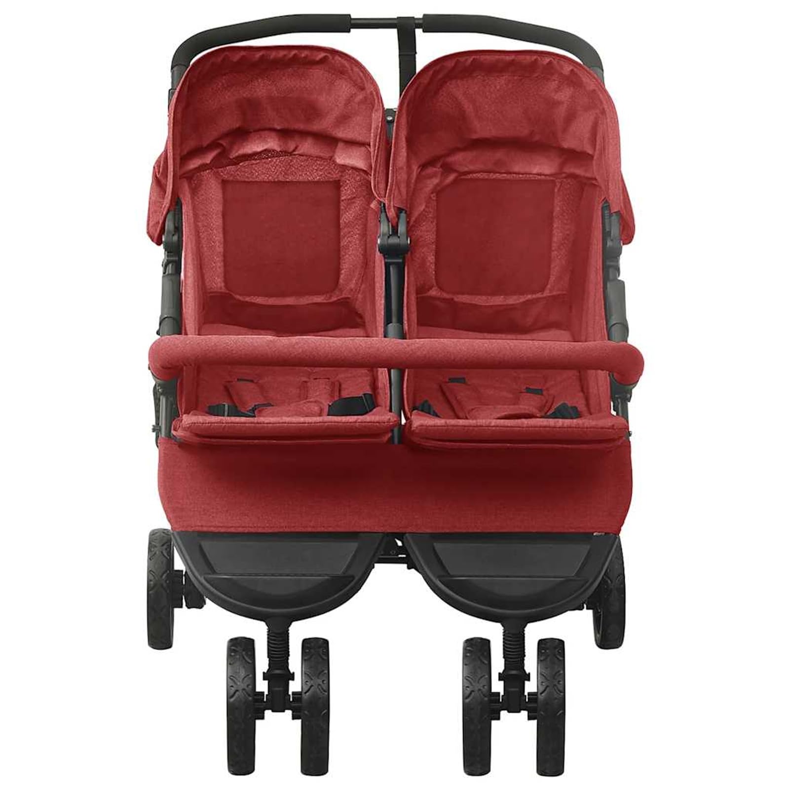 Cochecito Gemelar Plegable, Con Respaldo Ajustable, Reposapiés, Capacidad 15 kg, Rojo, Acero y Lino, para Paseos en Parque Modelo DYEEG-10245ES-MN