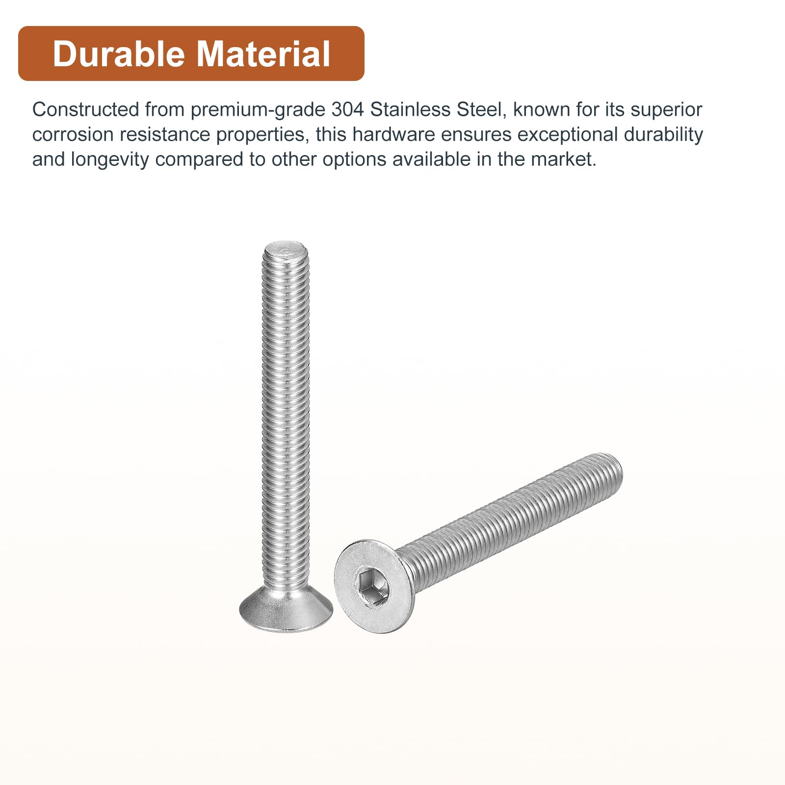 DTGN M8-1.25 x 65mm Flat Head Socket Cap Screws, 10 Pack 304 Stainless Steel Hex Socket Flat Head Screws, Full Thread - Image 3