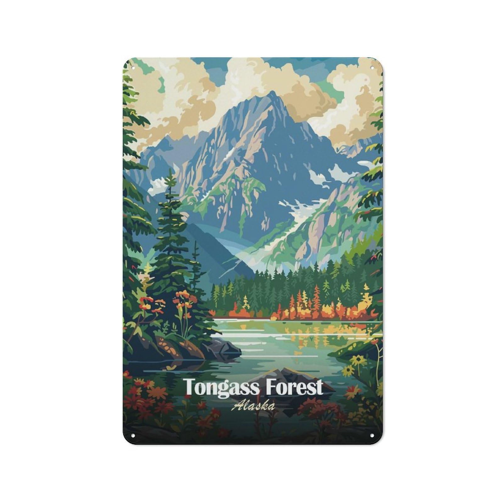 Junmoney Style-12 Cosy Tongass Forest Alaska Landscape Art Metal Plaque 30X20cm, Kitchen Wall Decor For Kitchen, Cafe, Pantry Or Dining Room