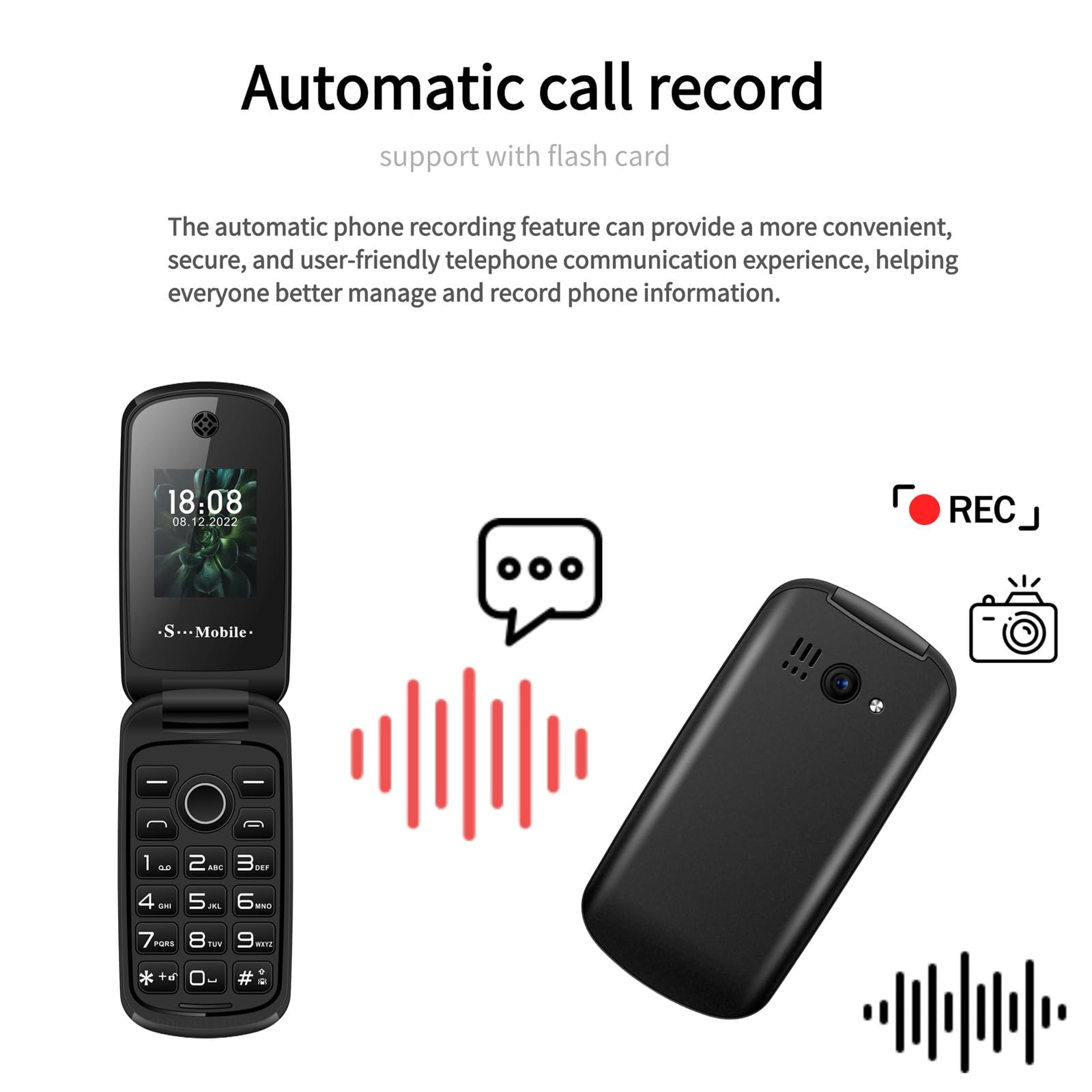 Podstawowe Telefony Komórkowe dla Osób Starszych i Dzieci, Odblokowane Głupie Telefony, Telefony Komórkowe Bez Internetu - z Dużymi Przyciskami, MP3, MP4, Aparatem, Latarką, SOS,Red
