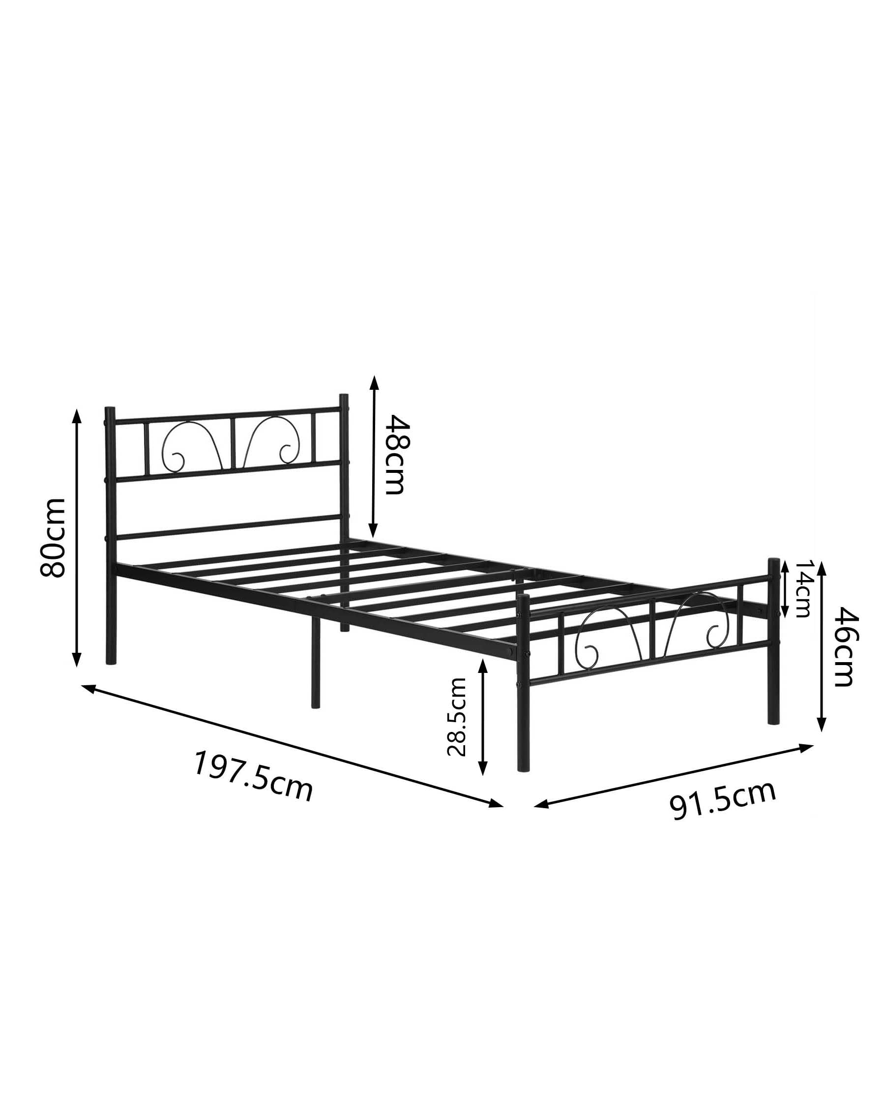 Metallbett 90x200 cm Bettgestell Schwarz, Modern Jugendbett mit Lattenrost, Gästebett mit Aufbewahrungsregalen, Einzelbetten Einfache Montage, Bettgestell 90 x 200, Schwarz