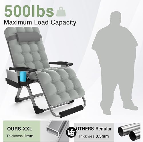 Miniatura 4 de Slendor Silla de gravedad cero de gran tamaño de 29 pulgadas, silla reclinable de gravedad para interiores y exteriores, XL silla acolchada de patio
