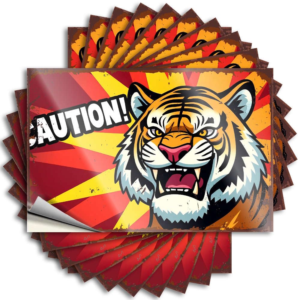 Caution! Tiger Warning. Vintage Decal | Bar Room Decor Waterproof Vinyl Case Checkered Removable Decal Peel Stick(12X18CM)