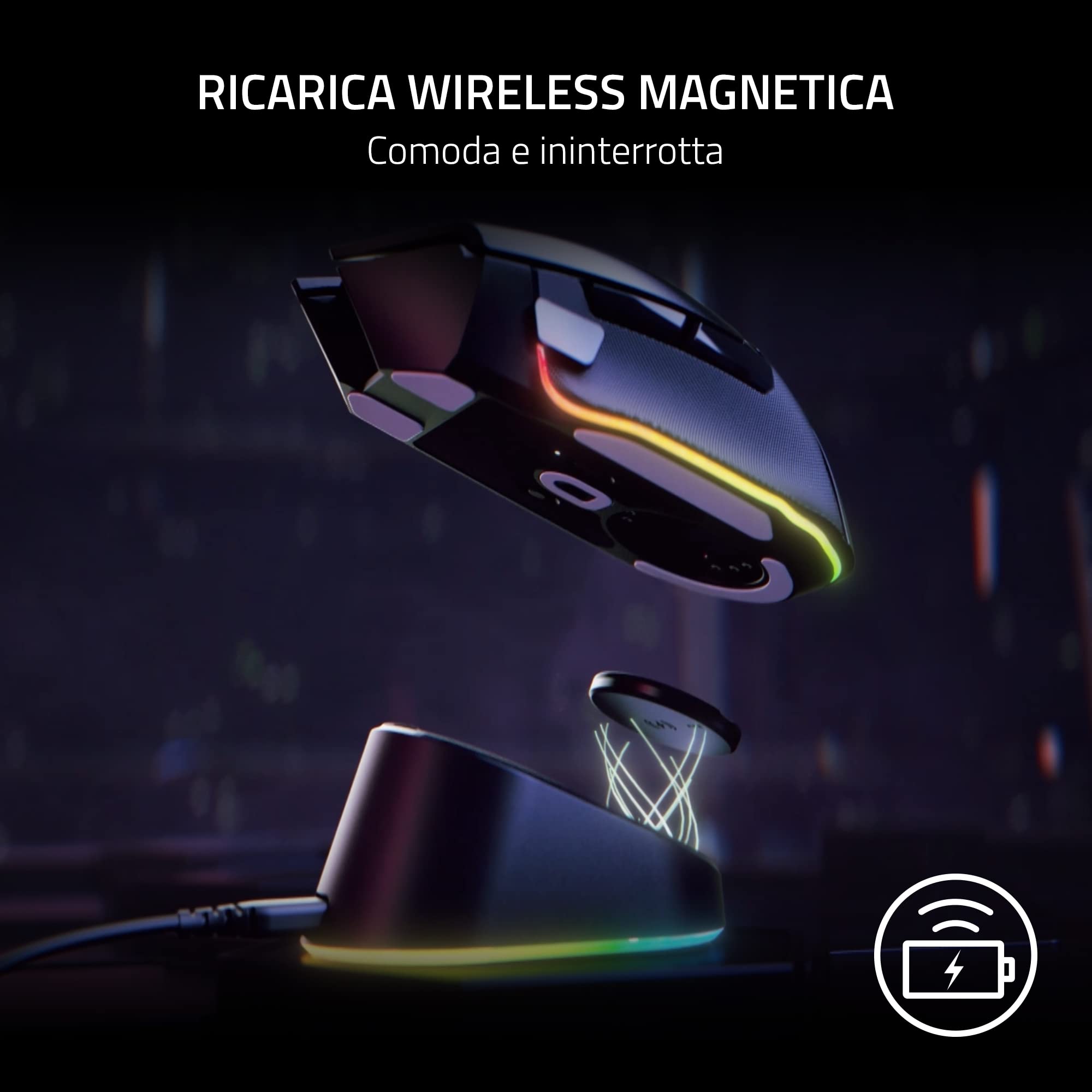 Razer Mouse Dock Pro & Charging Puck - Dock di ricarica wireless magnetico e modulo per mouse compatibili (Hyperspeed 8K Hz, 8 luci RGB Chroma) Nero