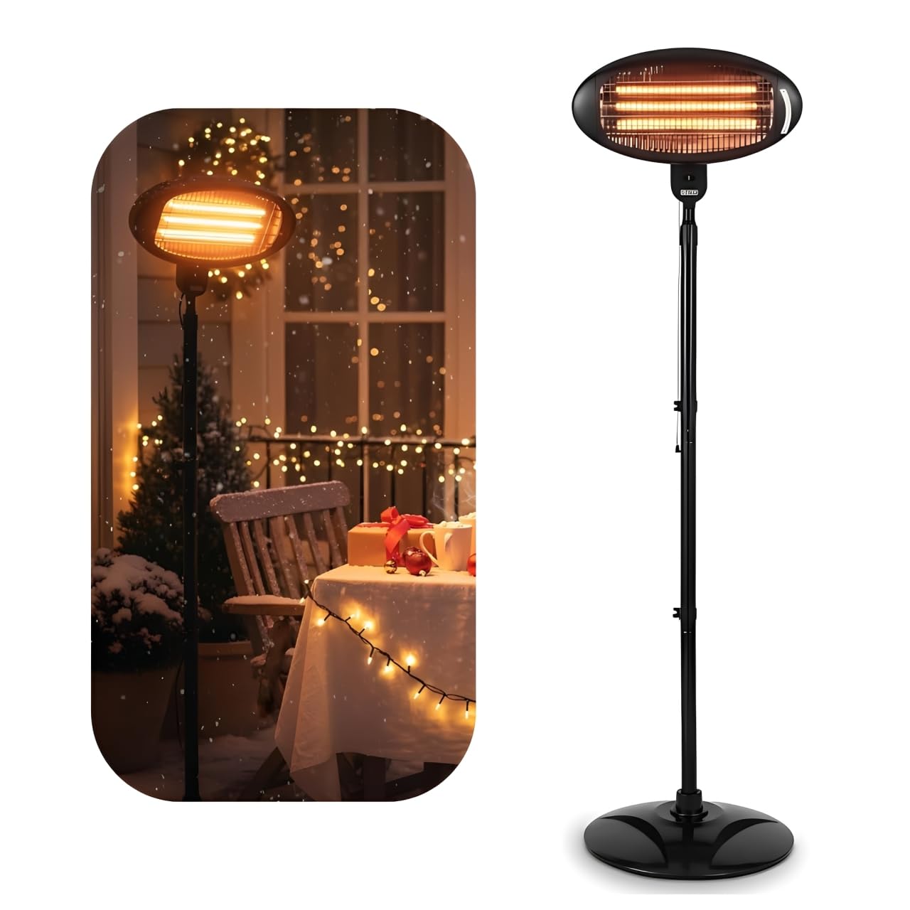 2000W Electric Infrared Patio Heater–Outdoor Freestanding Garden Heater with Adjustable Height, 3 Heat Levels, IP34 Weatherproof, Instant Heat for Balcony, Gazebo, Terrace & BBQ Nights–Black Finish
