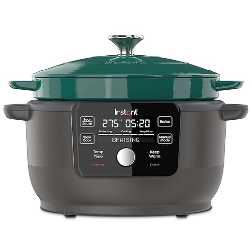 Instant Pot, 6-Quart 1500W Electric Round Dutch Oven, 5-in-1: Braise, Slow Cook, Sear/Sauté, Cooking Pan, Food Warmer, Enameled Cast Iron, Free App With 50 Recipes, Perfect Wedding Gift, Green