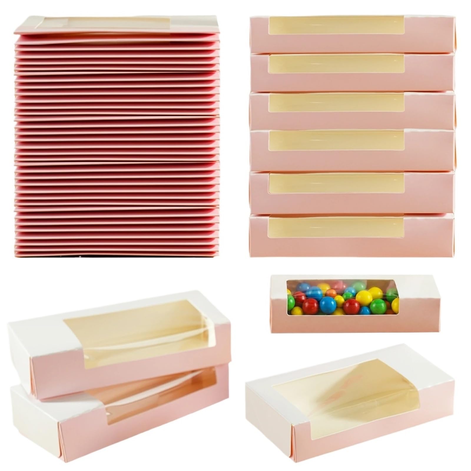 XPJYUA Bakery Boxes with Clear Window Pink Paper Packaging Boxes With Transparent Window Foldable Macaron Candy Baking Cake For Wedding Birthday Party(20pcs pink)