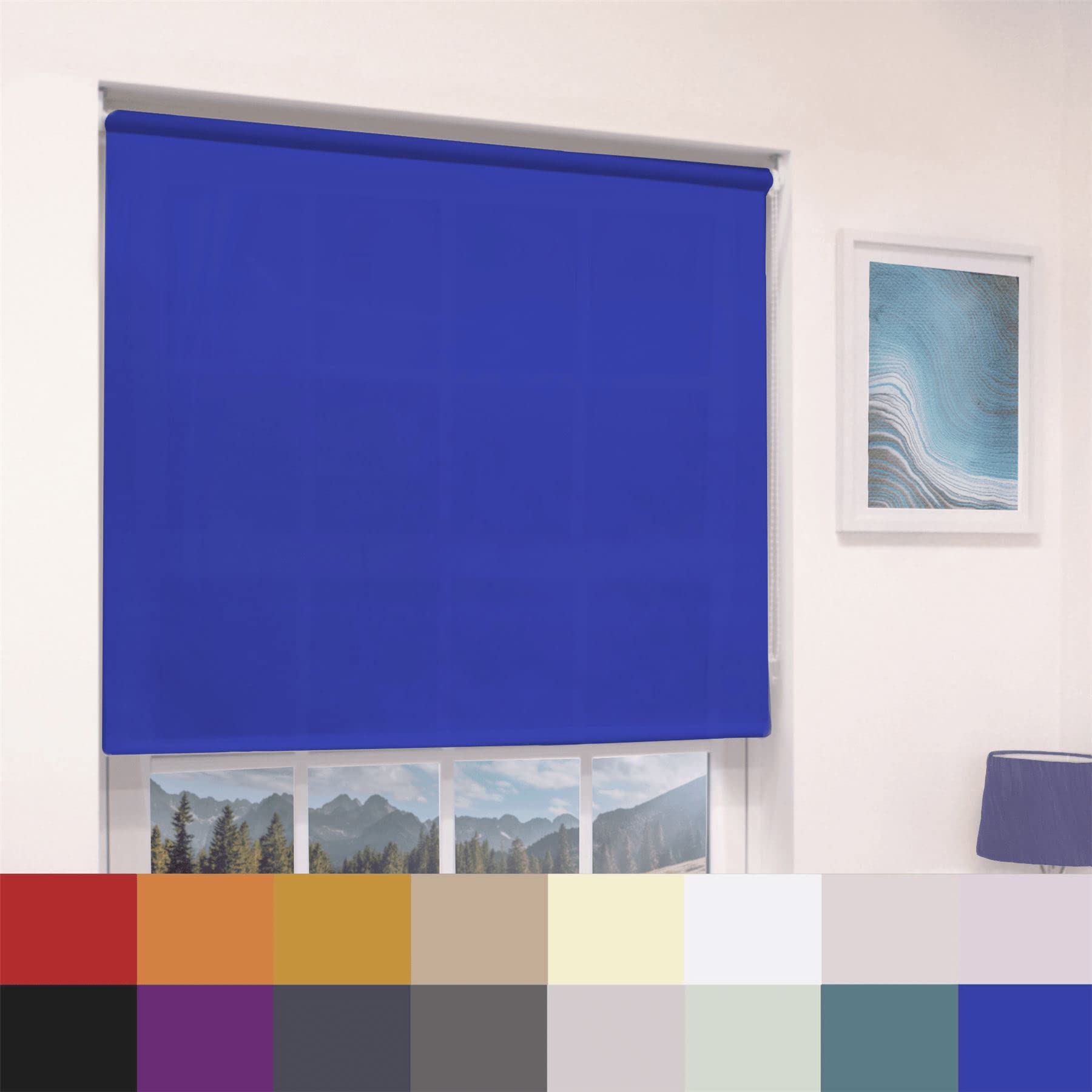 Straight Edge Dim-Out Roller Blind - Easy Fit Home Office - 60cm Width x 160cm Width Drop - Electric Blue