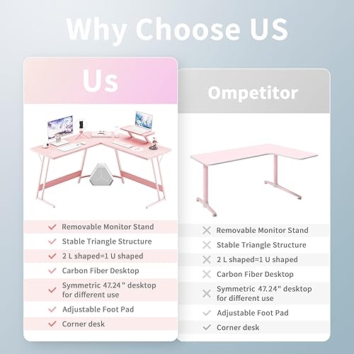 Miniatura 7 de VICTONE Escritorio para juegos en forma de L, escritorio de esquina con soporte para monitor, mesa de computadora para computadora para oficina en