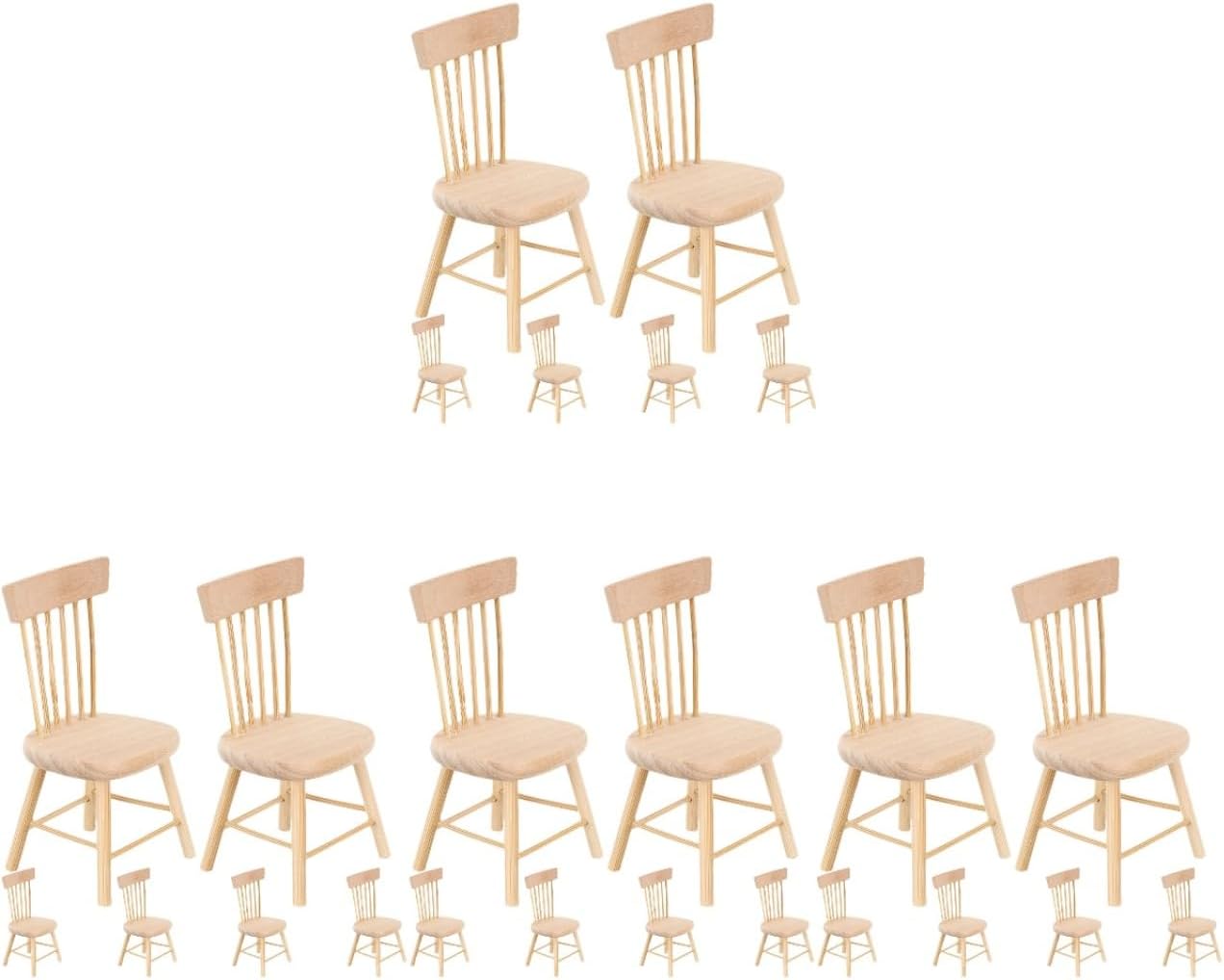 Yardwe 24Pcs Miniature Wooden Dollhouse Chairs - Realistic Small Wood Chairs Models for Dollhouse Furniture DIY Decoration and Photography Props Mini House Accessories