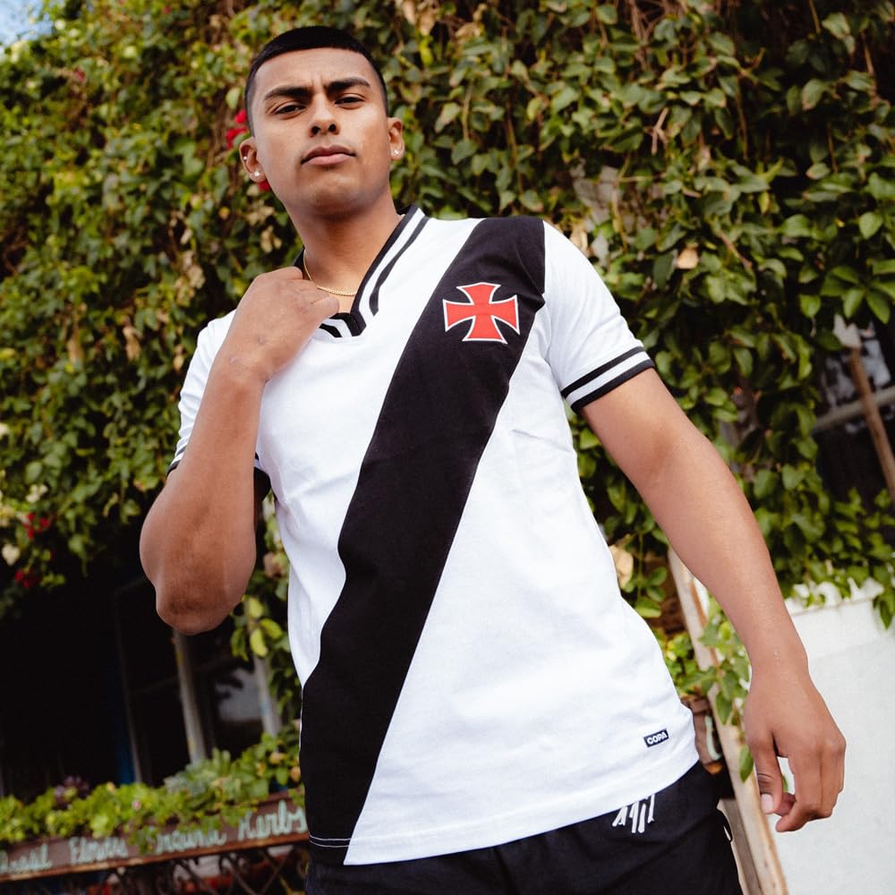 COPA - Maglia retrò - Calcio - Uomo - Vasco da Gama 1975 - Bianco - 50% Cotone – 50% Poliestere