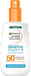 Garnier Ambre Solaire Sensitive Expert+ - Sun Protection Spray SPF 50+ - Protects against UVA, UVB and UVA - Waterproof - Enriched with Ceramics - for All Skin Types - 150 ml