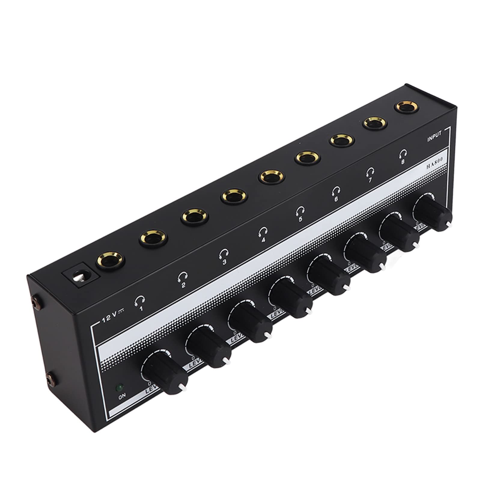 Lazmin112 Amplificatore per Cuffie a 8, Amplificatore Stereo Portatile in Metallo da 65-80 Ohm 19,0 Once per Studio e Palcoscenico, Ingresso da 1 a 8 e 1 Presa Principale e Interfaccia