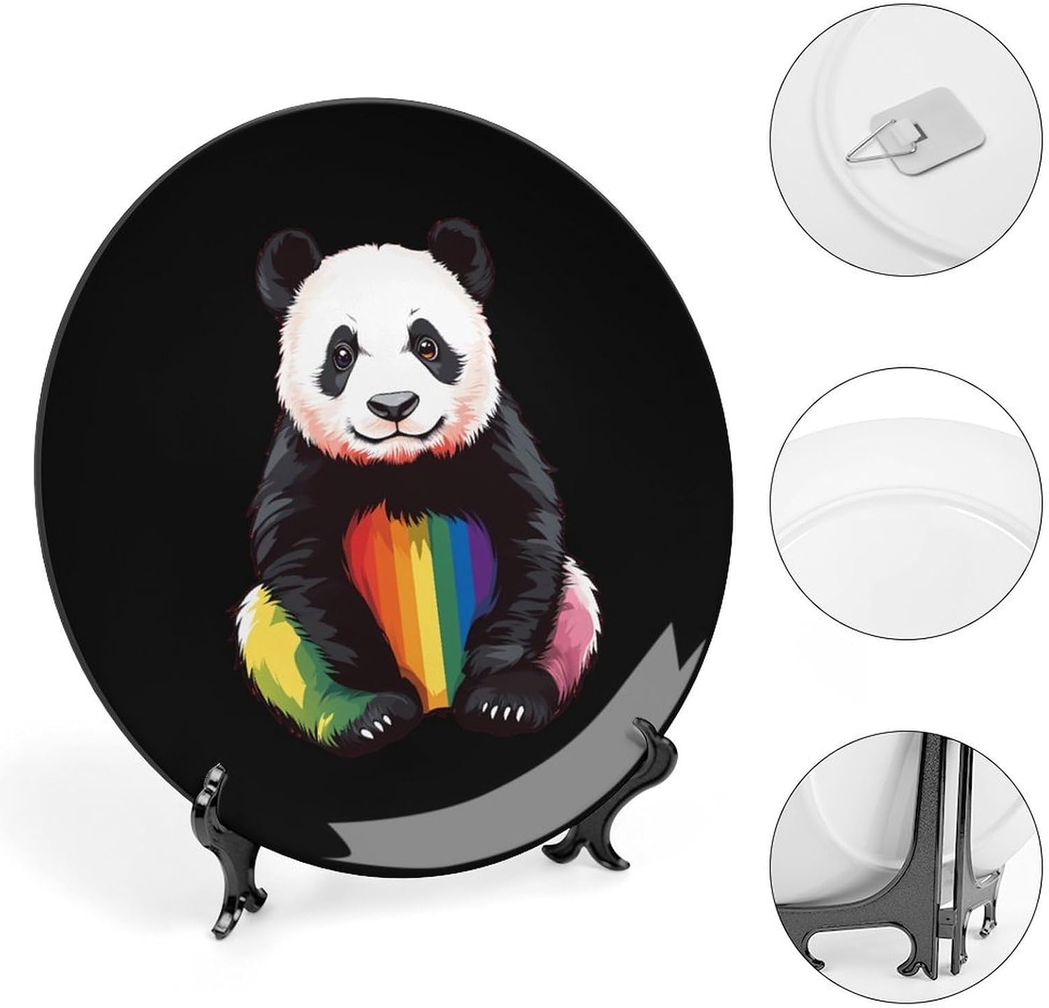 Rainbow Panda Decorative Plate Tray Decor Trinket Dish Bone China Dinner Plates for Home Office Kitchen