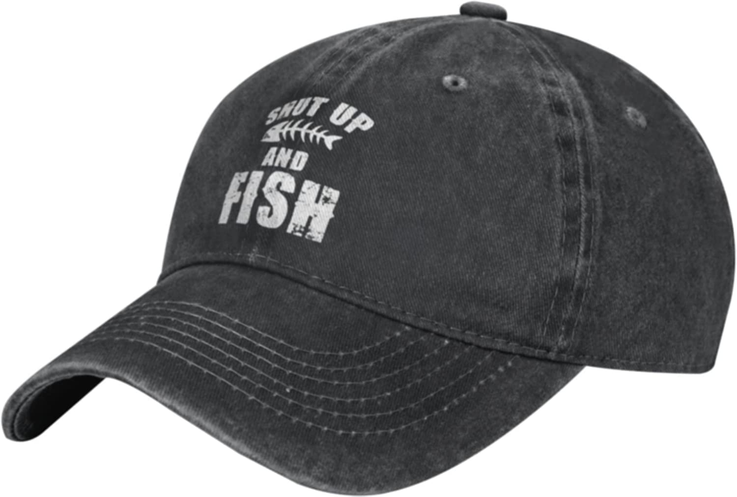 Unisex Cowboy Baseball Cap Shut up and Fish Adjustable Trucker Cap Baseball Cap Black