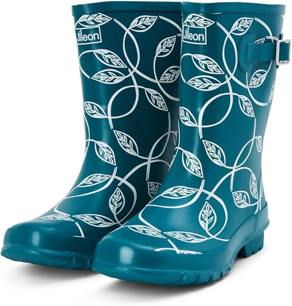 Jileon Mid Calf Rain Boots - Specially Designed For Wide Feet, Ankles or Calves - Half Height Waterproof Durable Wide Calf Rain Boots