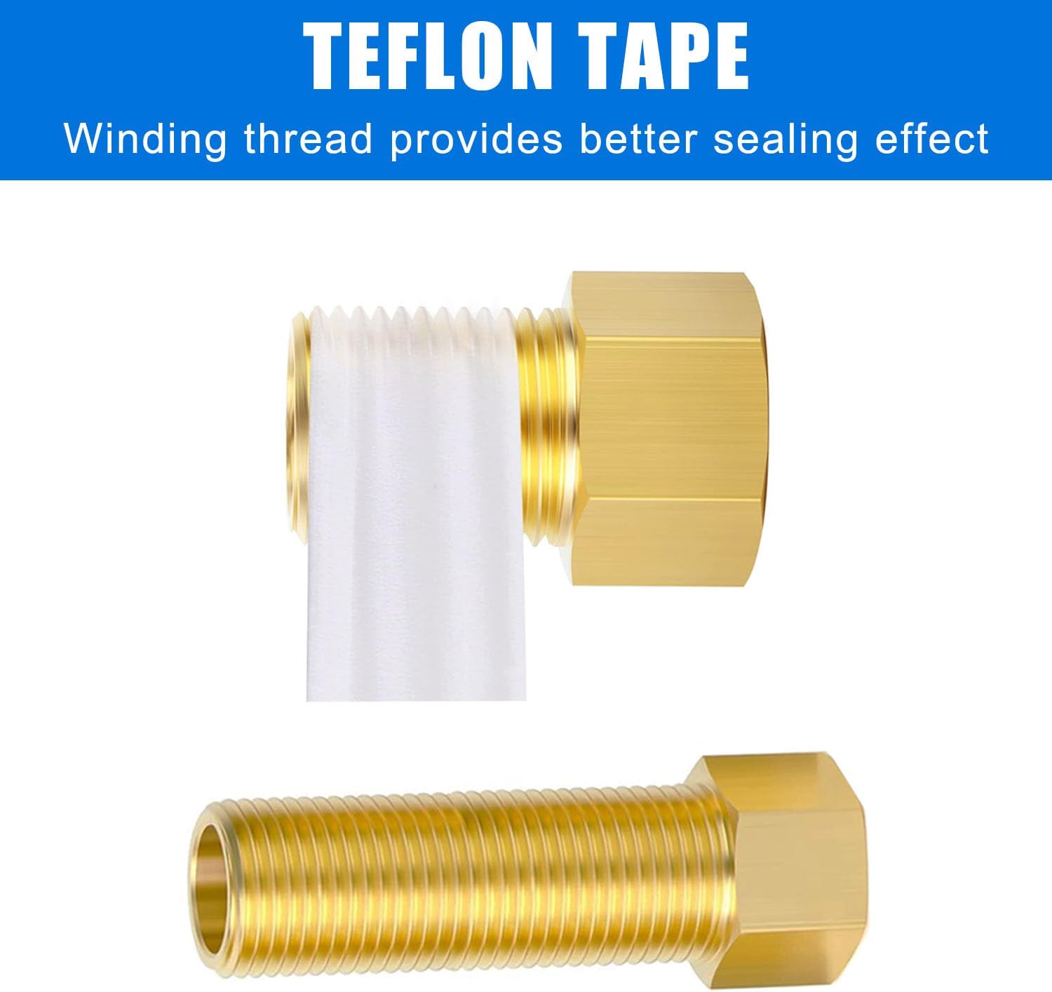 1/2" Brass Pipe Fitting, 1/2" Female to 1/2" Male Pipe Extension Fittings Connector for Tub Spout/Shower, Hex Bushing Converter Adapter, Length 30MM/40MM/50MM/70MM/100MM (5pcs) with Teflon Tape (2pcs)
